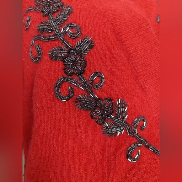 Vintage lambswool angora 80s sweater faux wrap beaded size L. - Picture 6 of 7